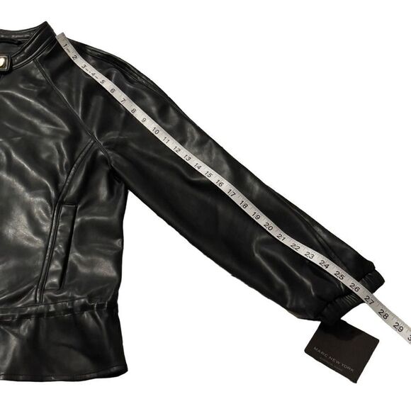 NWT Marc New York Andrew Marc Black Drawstring Faux Leather Jacket Size Small - Picture 13 of 14